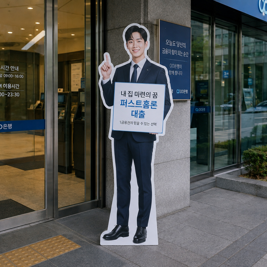 실제 인물 크기로 제작한 등신대를 은행 입구에 설치한 활용 예시